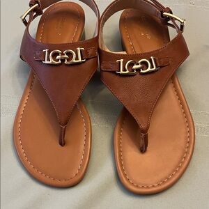 Liz Claiborne Tan Leather Sandals with Gold Buckle size 9